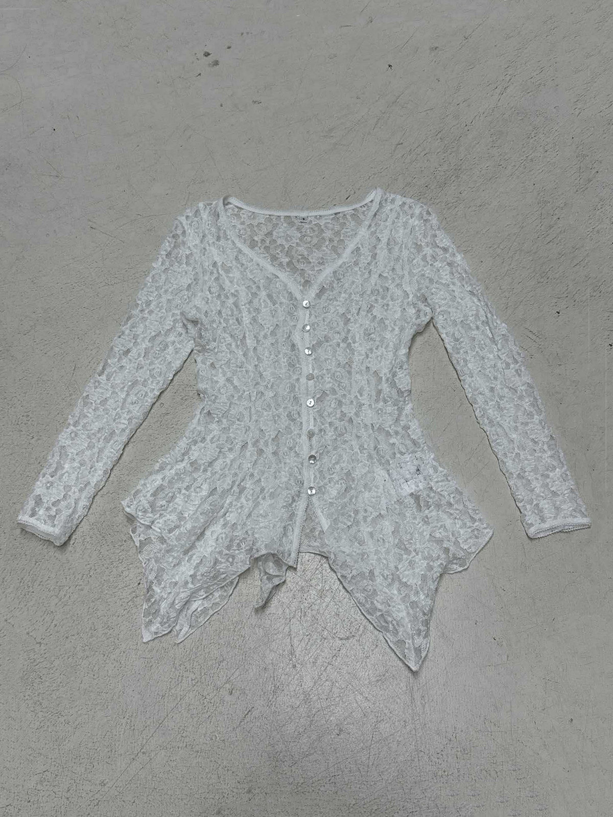 Elegant Lace V Neck Button Up Ruffles Slim Blouse