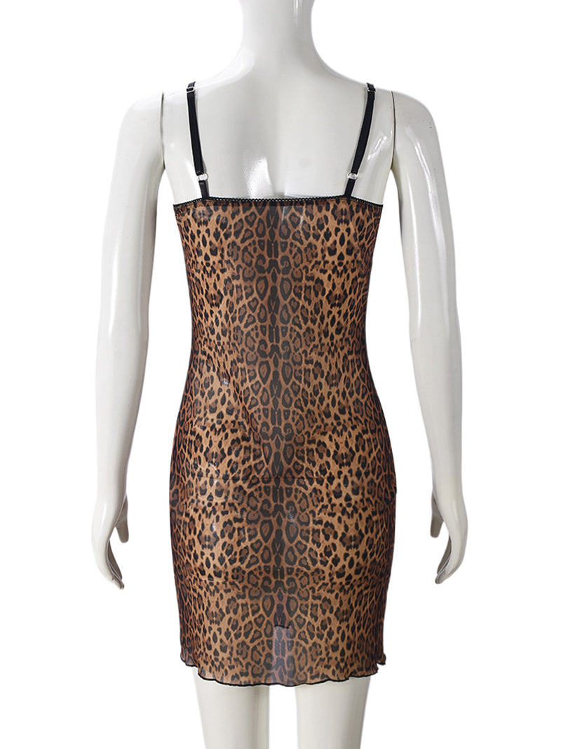 Sexy Leopard Print Sleeveless Mini Dress