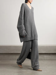 Oversized Ribbed Cashmere Sweater Pant Sets