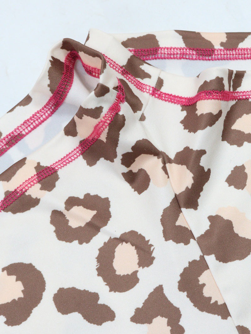 Leopard Print Zipper Hooded Top and Shorts Sets