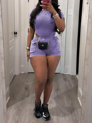 Casual Ribbed Washed Bodysuit and Shorts Set