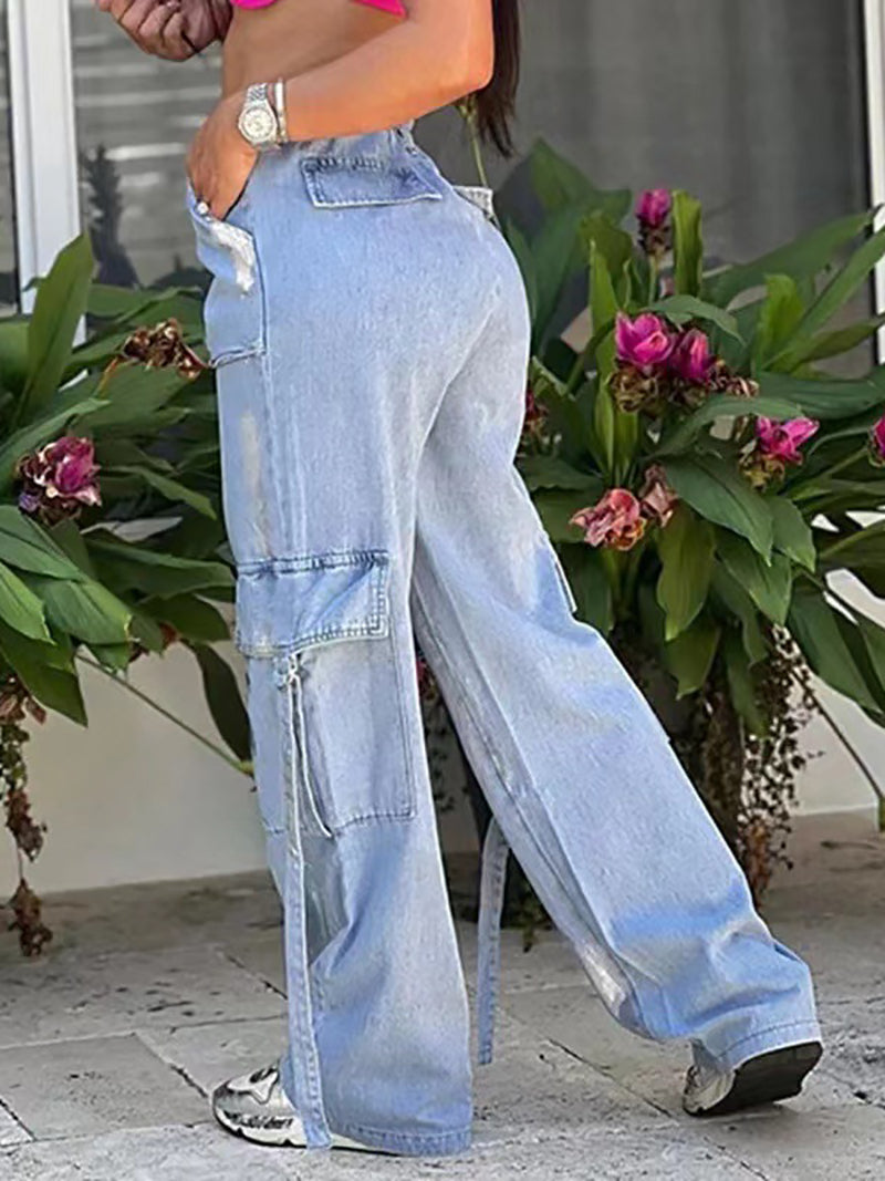 Fashion Silver spray painting Straight-leg Jeans