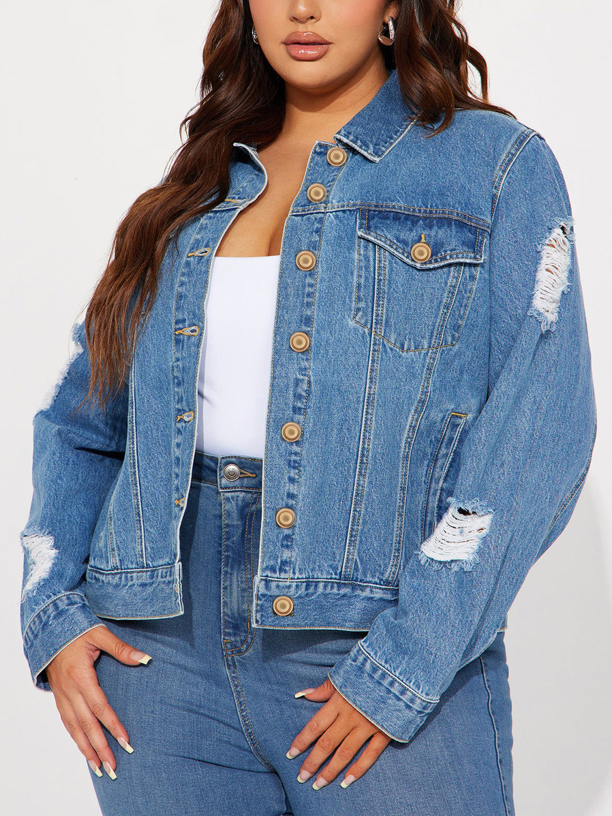 Fashion Ripped Denim Casual Jacket Coat