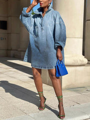 Casual Long Sleeve Denim Oversized Mini Dress