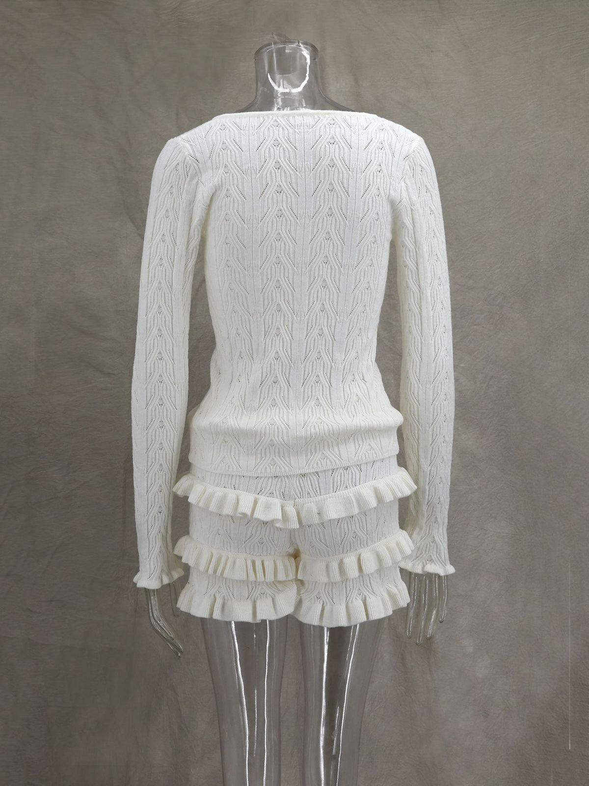 Fashion Knit Ruffled Layered Shorts Tracksuits Set