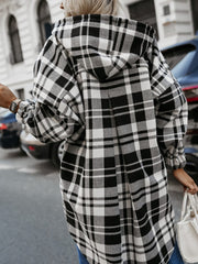 Fashion Hooded Plaid Button Loose Jacket