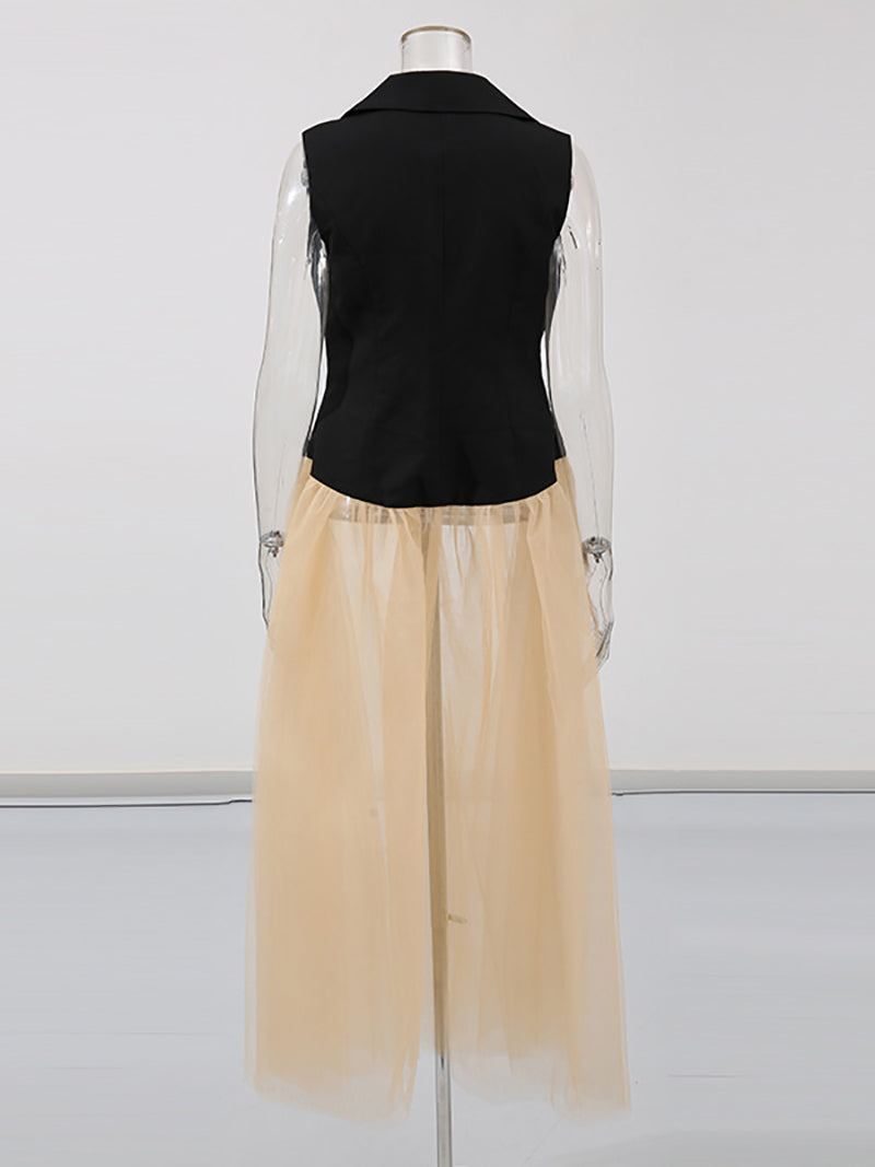 Fashion Sheer Mesh Patchwork Sleeveless Jacket