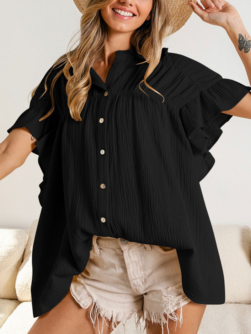 Fashion Short Sleeve Loose Pleat Top T-shirt