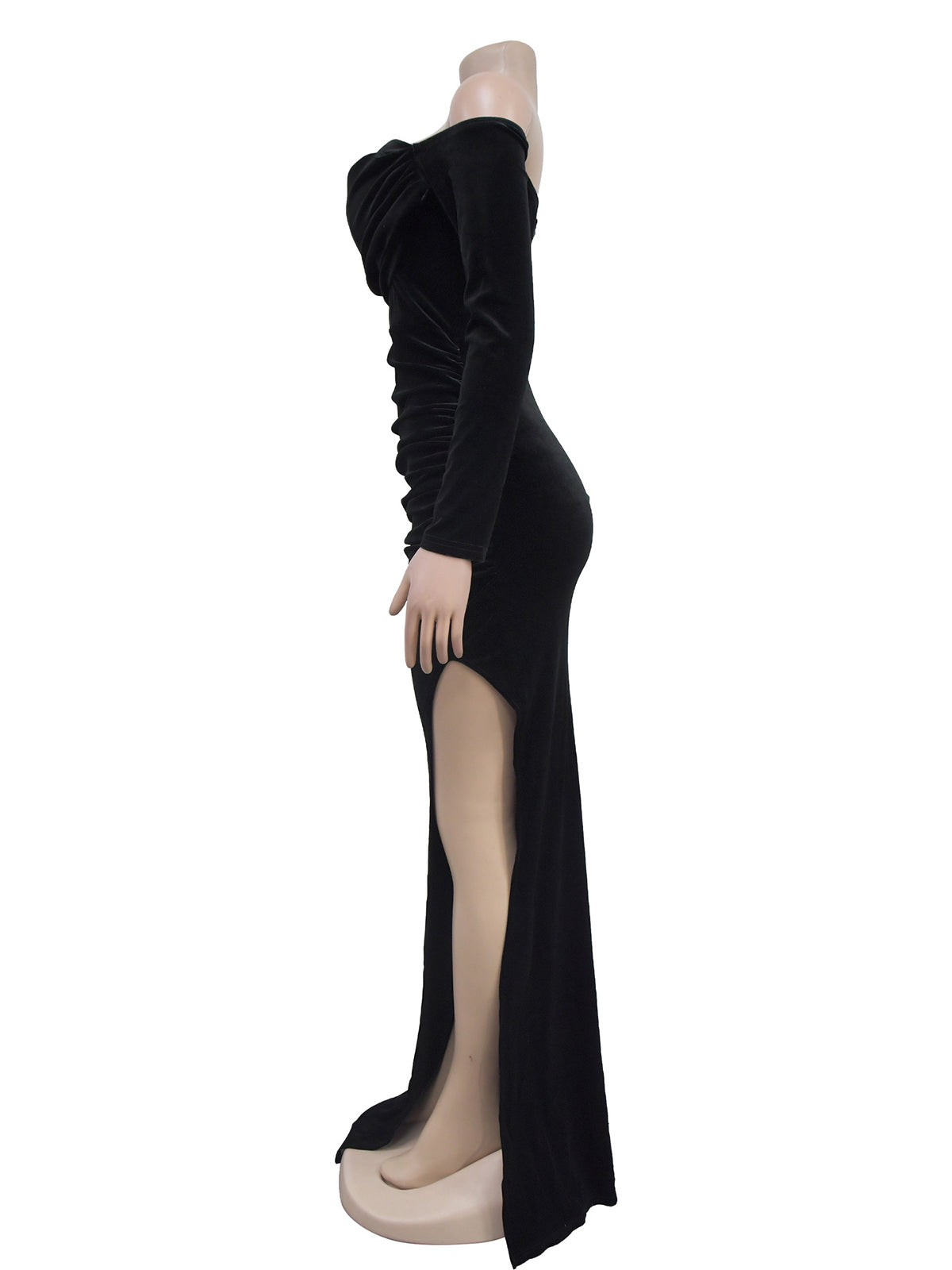 Off Shoulder Slit Mermaid Hem Velvet Gowns Maxi Dress