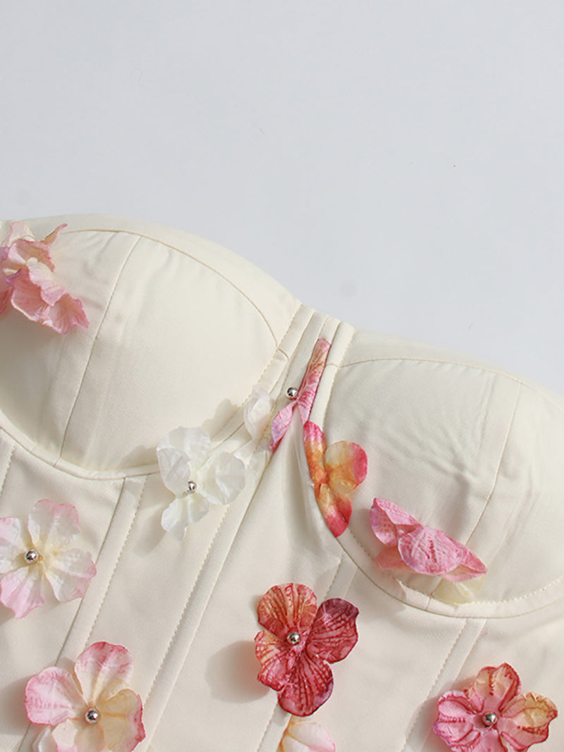 Elegant Strapless Floral Embellished Slim Maxi Dress