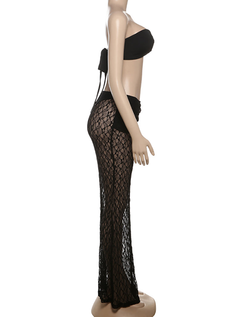 Sexy Crop Top And See-Through Maxi Skirt Club Set