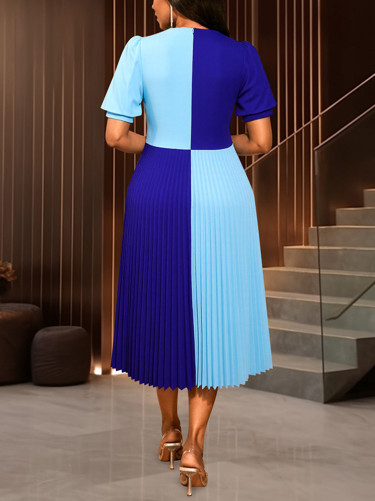 Elegant Color Block Patchwork V Neck Slim Party Dress