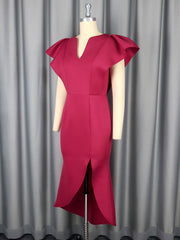 Elegant Asymmetrical Cinched Waist Ruffles Slit Dress