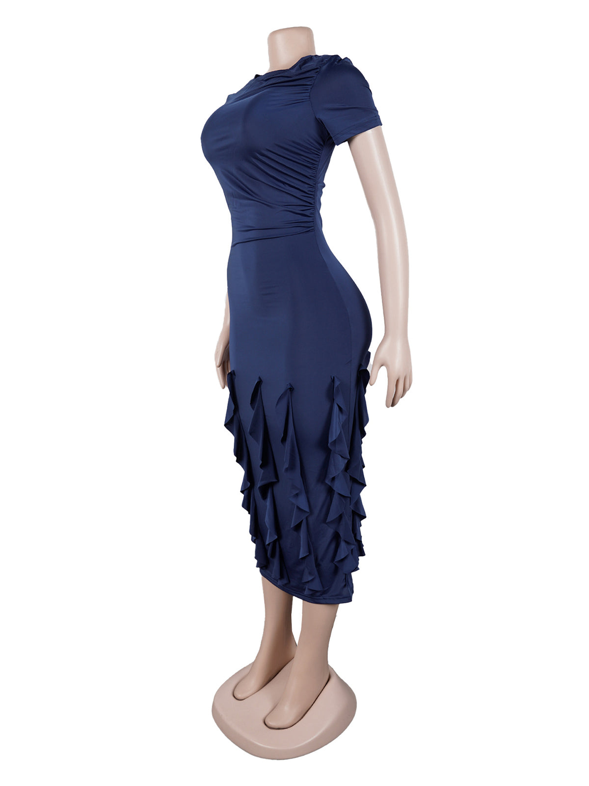 Casual Hem Layered Ruffle Bodycon Midi Dress
