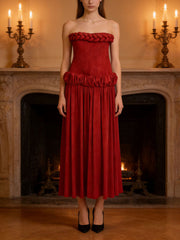 Sexy Strapless Twisted Rope Pleated Maxi Dress