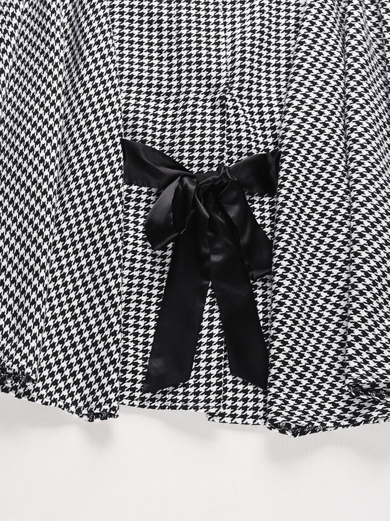 Houndstooth Tie Waist Cloak Trench Coat