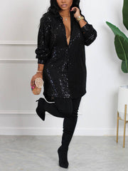 Fashion Sequin Loose Shirt Dress