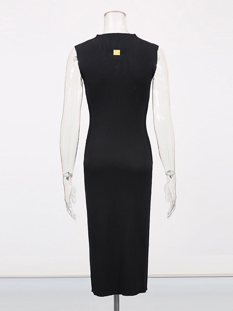 Fashion Round Neck Sleeveless Hollow out Slim Maxi Dress