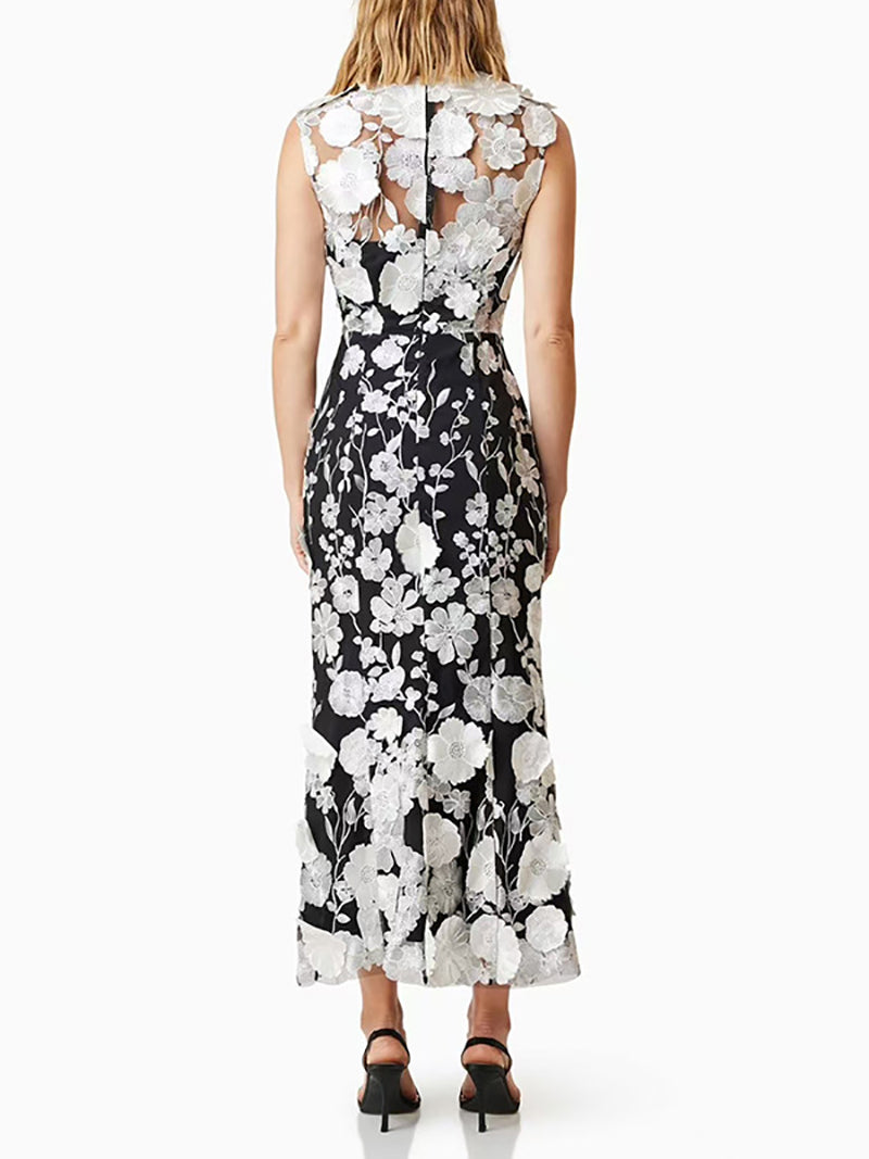 Elegant Embroidery Applique Mesh Dress
