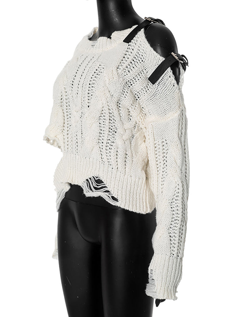 Fashion Loose Asymmetrical Neck Tape Detail Sweater