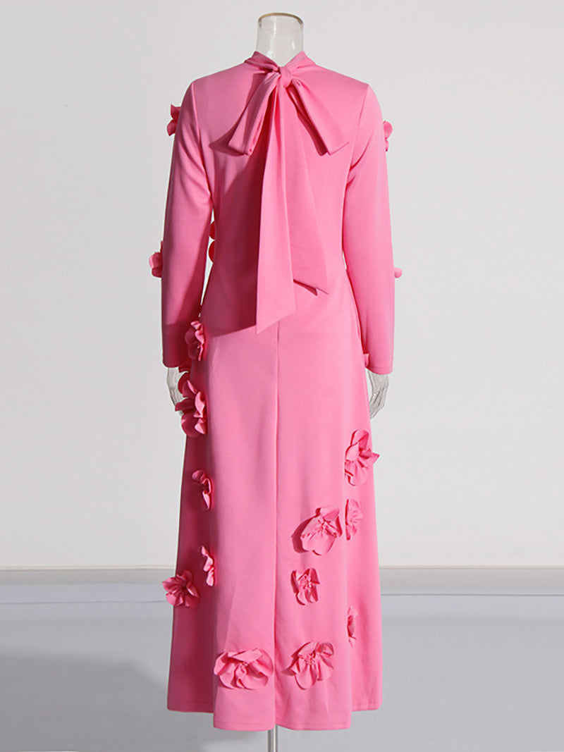Elegant Flower Applique Slim Maxi Dress