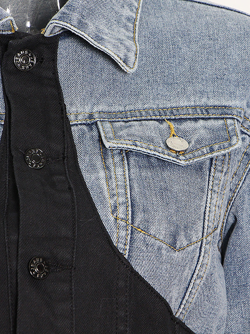 Fashion Patchwork Cropped Denim Jacket Jeans Set