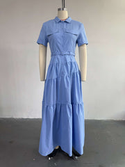 Casual Turn-Down Collar A-line Shirt Dress