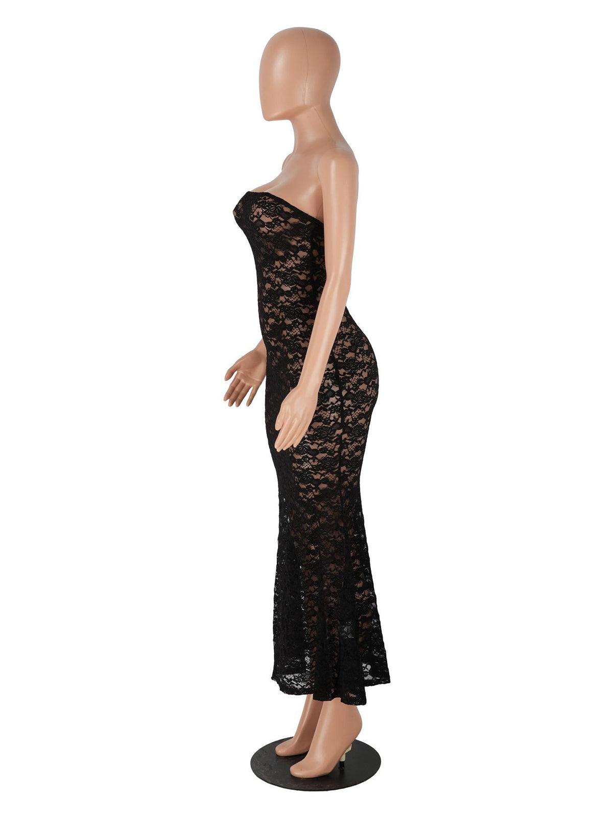 Sexy Lace Strapless See through Bodycon Maxi Dress