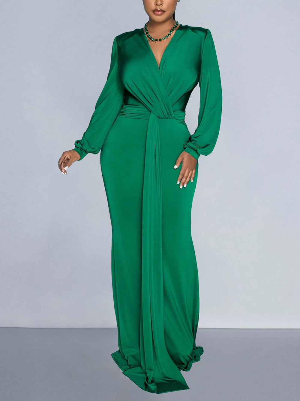 Solid Color Deep V Slim Maxi Dress