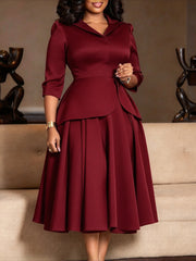 Layered Look Peplum Pleated Midi Dress
