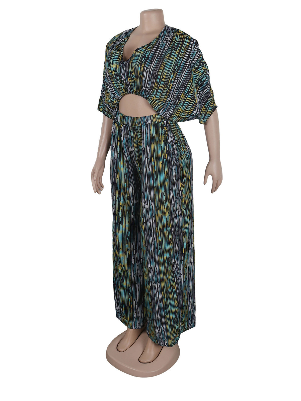 Casual Print Crop Top Wide leg Pants Suit