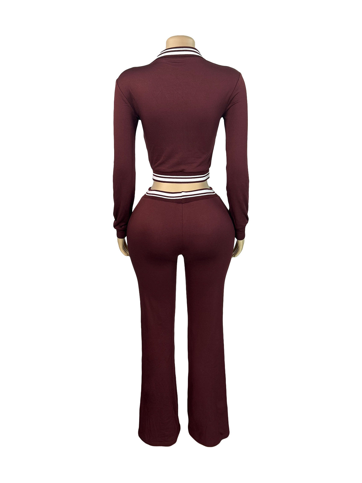 Casual Stripe Zipper Top Drawstring Pants Sports Sets