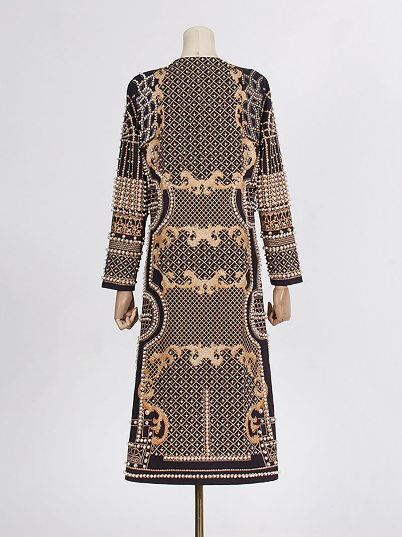 Fashion V Neck Beaded Print Coat