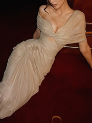 Sexy Draped See-through Slim Maxi Dress