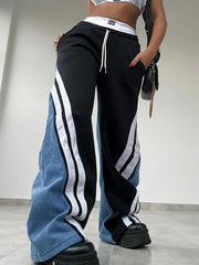 Fashion Denim Patchwork Waist Cinching Casual Pants