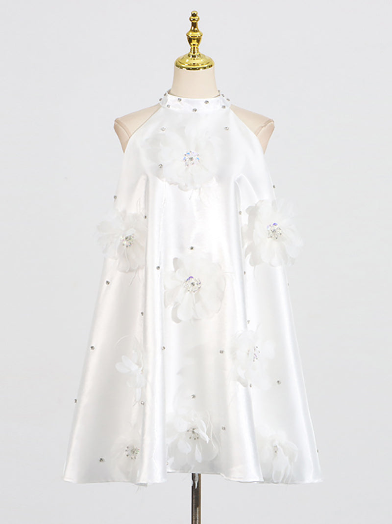 Elegant Halter Flowers Embellishment Diamond Mini Dress