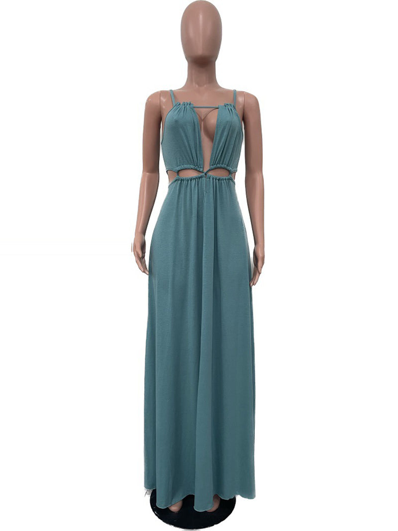Sexy Hollow Out Crisscross Lace-up Swing Maxi Dress