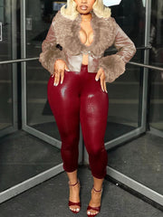 Sexy Faux-Fur Combo Faux-Leather Jacket