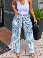 Fashion Ruched Draped Cape Jeans