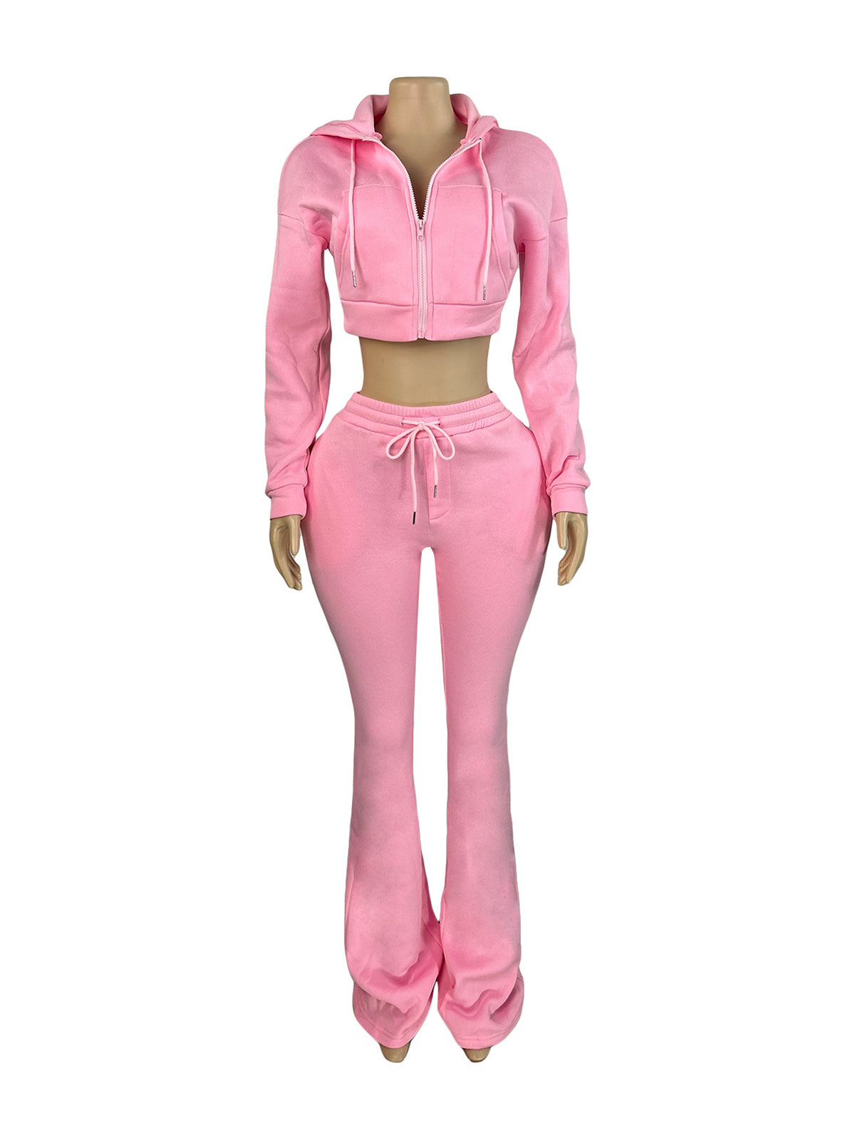 Casual Zipper Crop Hoodie and Pants Sports Sets