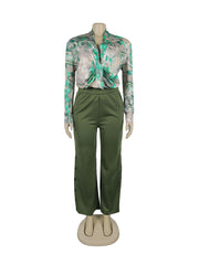 Floral Print Casual Shirt Wide Leg Pants 2 Piece Set