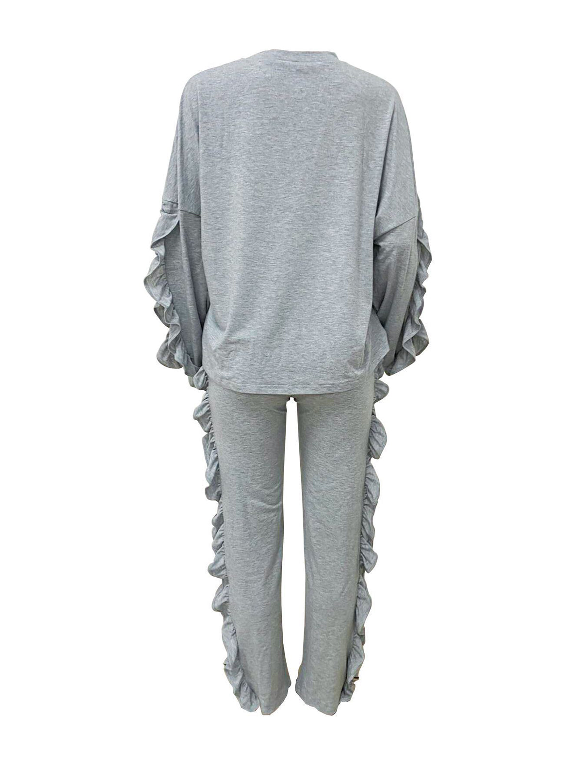 Ruffled Casual Long-Sleeved Top and Pants Two-Piece Set