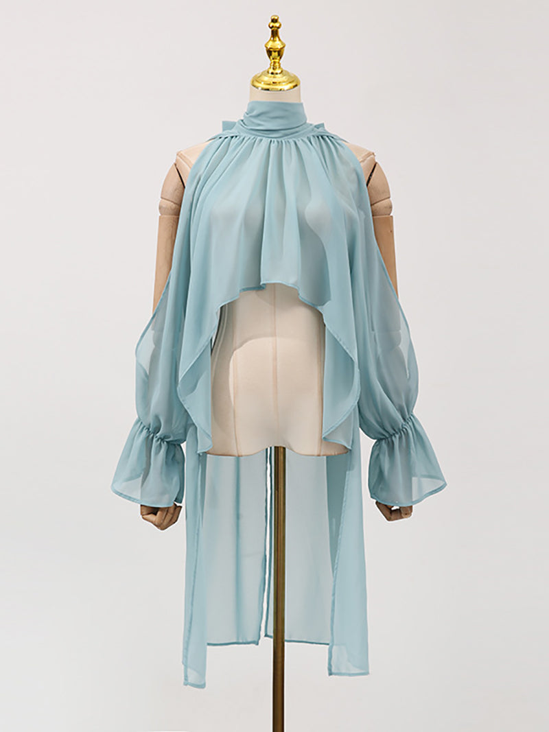 Elegant Mesh Off Shoulder Asymmetric Blouse