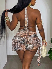 Sexy Leopard Print Halter Patchwork Bodycon Dress