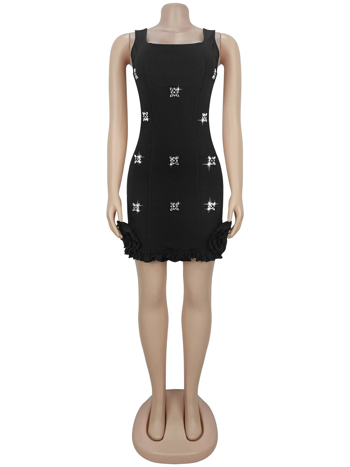 Sexy Rhinestone Ruffles Slim Mini Dress