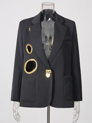 Metal Cutout V Neck Oversized Blazer-boutique