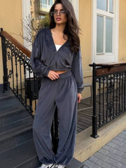 Cropped Zip Jacket and Relaxed Pants Set