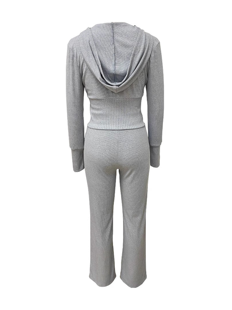 Casual Zipper Sweater Hoodie Wide Leg Pant Sets