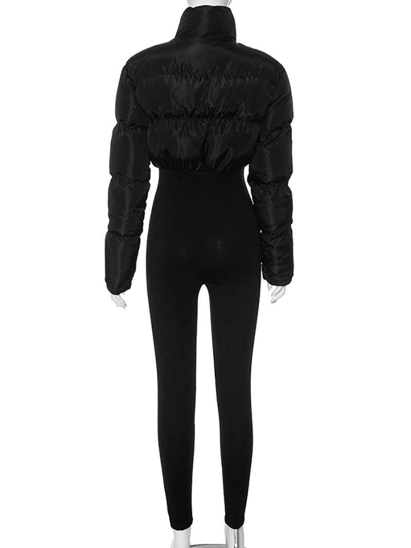 Sexy Warm Cotton Jacket Patchwork Tight Jumpsuit