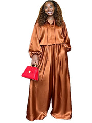 Balloon Sleeve Top and Wide Leg Pants Set